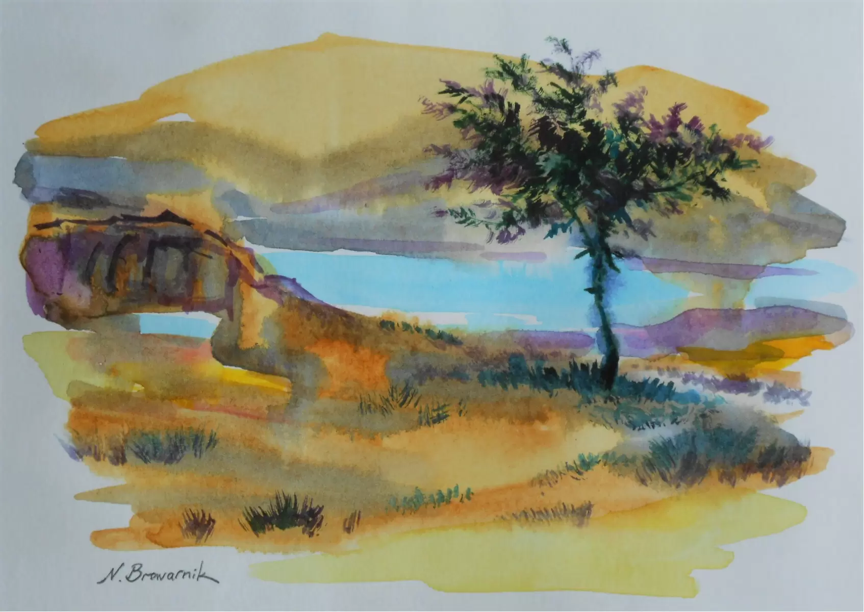 נוף בצהוב - נטליה ברברניק - צבעי מים  - מק''ט: 330626