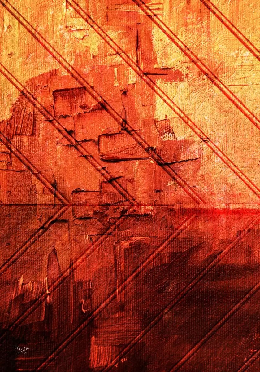 אדום על כתום - רוזה לשצ'ינסקי - תמונות צבעוניות לסלון אבסטרקט מופשט מודרני  - מק''ט: 202413