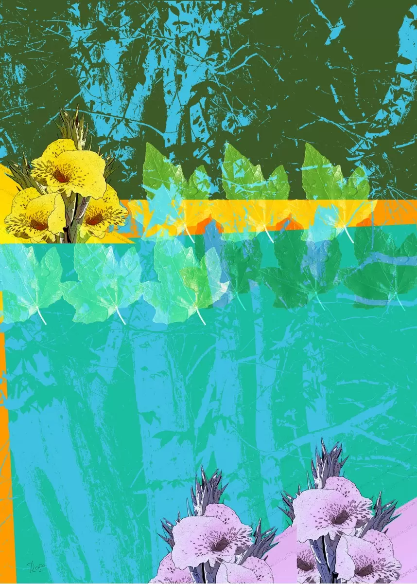 עלים ופרחים - רוזה לשצ'ינסקי - תמונות לחדר כביסה אבסטרקט פרחוני ובוטני סטים בסגנון מודרני  - מק''ט: 203780