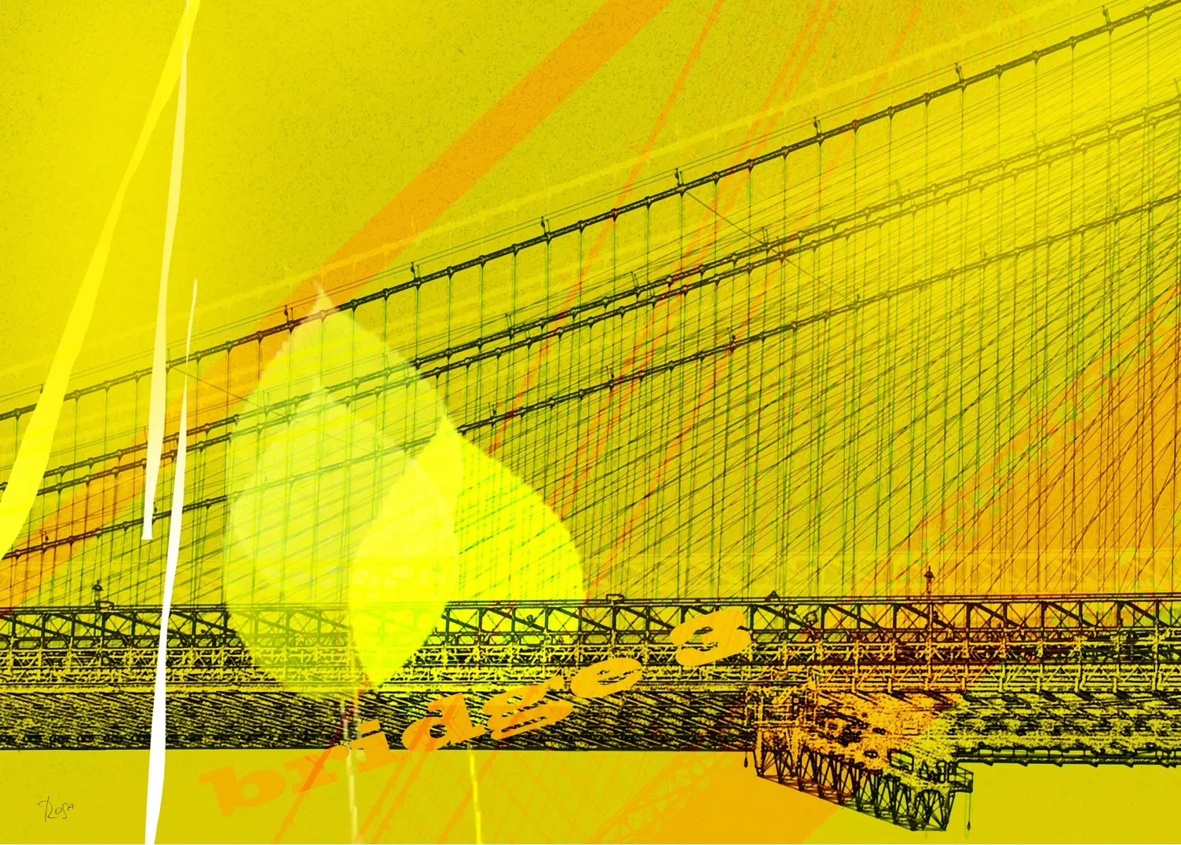 גשר צהוב - רוזה לשצ'ינסקי - תמונות אורבניות לסלון אבסטרקט מודרני  - מק''ט: 203851