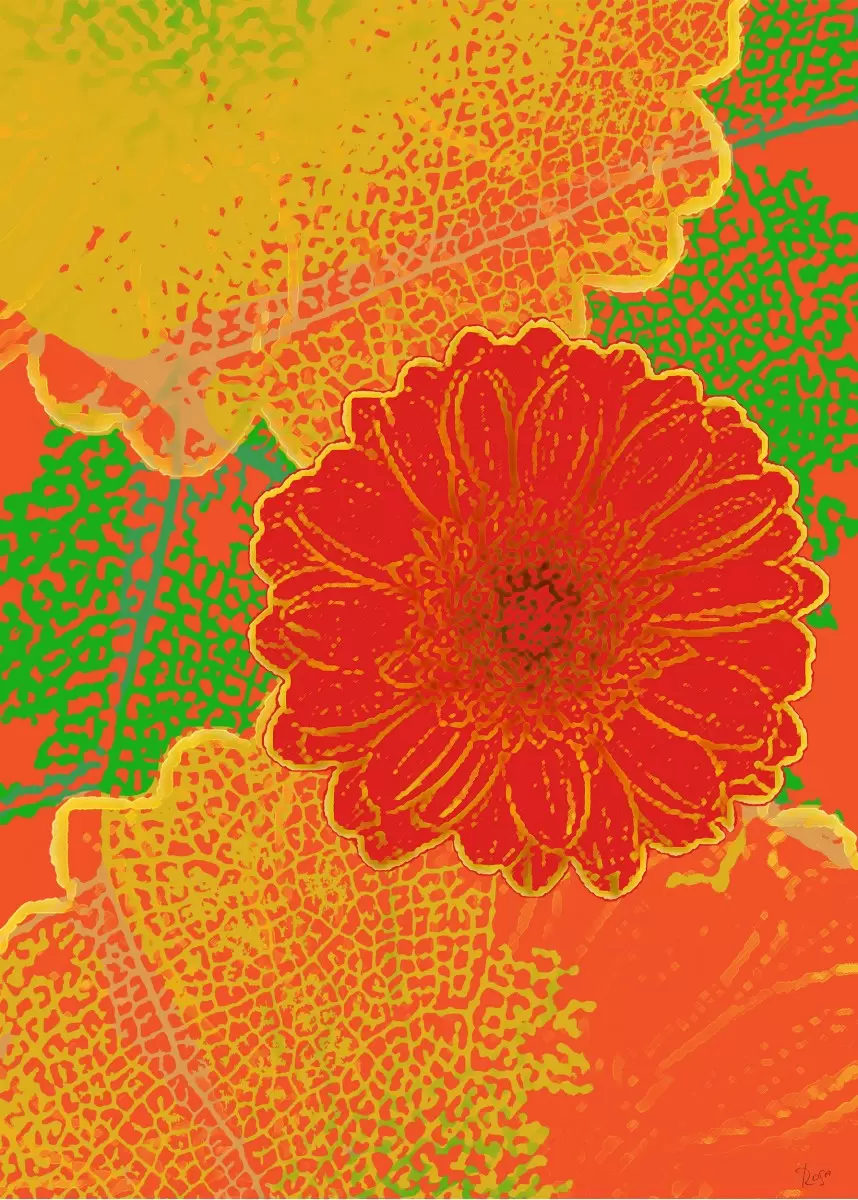פרח אדום - רוזה לשצ'ינסקי - תמונות צבעוניות לסלון אבסטרקט פרחוני ובוטני  - מק''ט: 204266