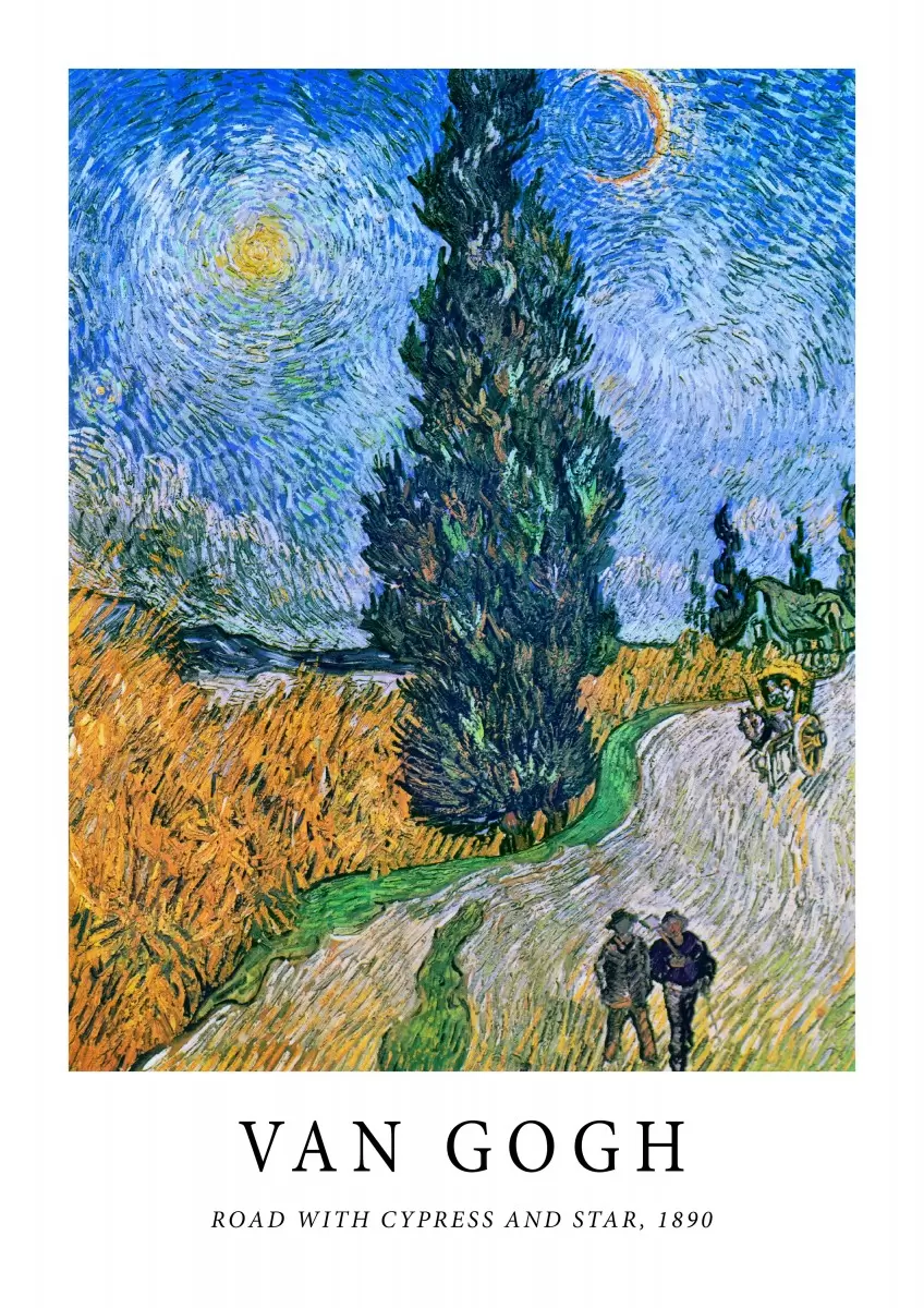 Van Gogh Road With Cypress and Stars - וינסנט ואן גוך - תמונות קלאסיות לסלון  - מק''ט: 466861