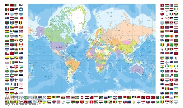 מפת העולם בעברית עם דגלים - מדינית