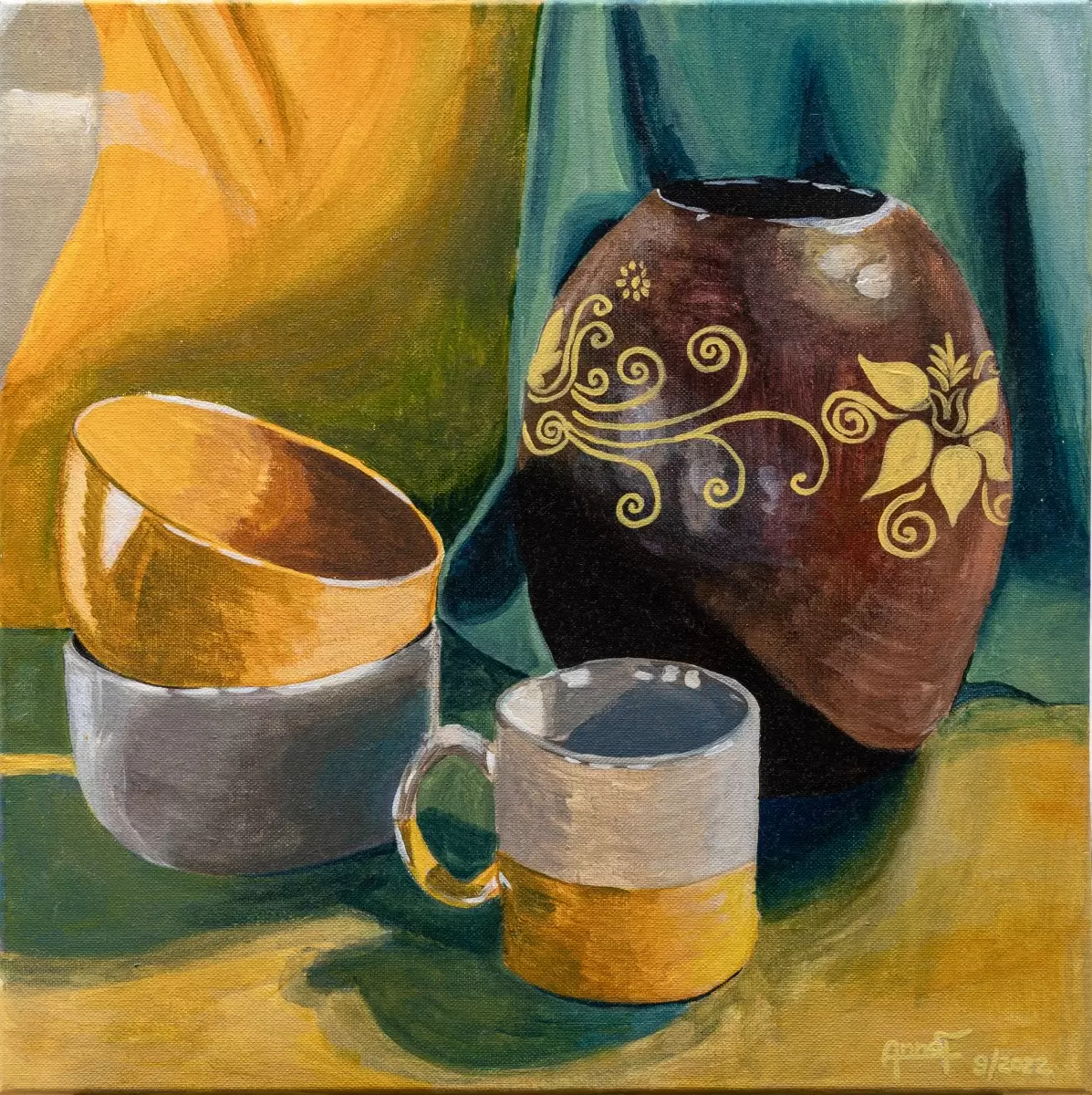 Brown vase - Anna Forsuk - תמונות למטבח כפרי ציורי שמן  - מק''ט: 460805