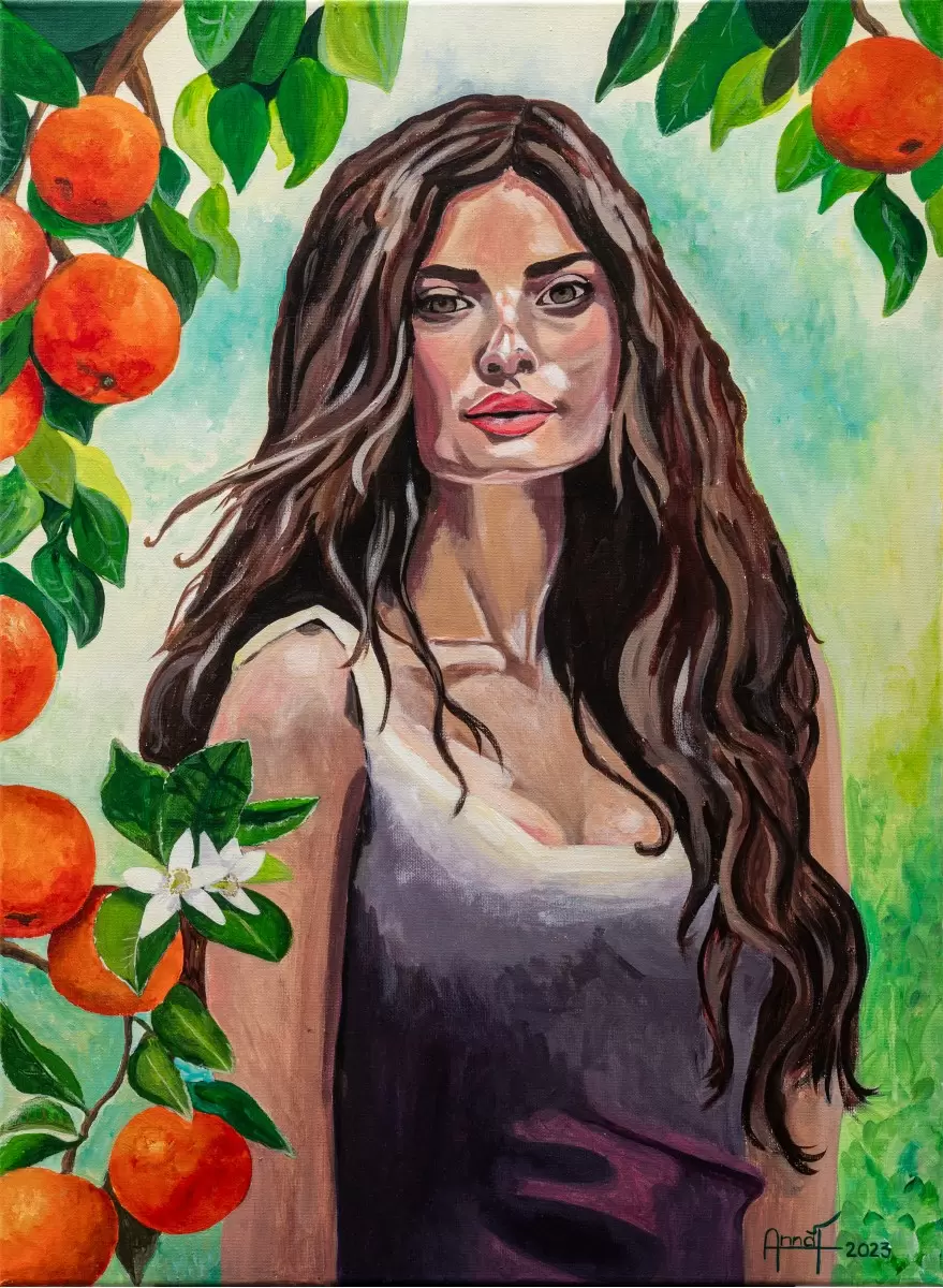 Girl in the orange garden - Anna Forsuk - ציורי שמן  - מק''ט: 460815