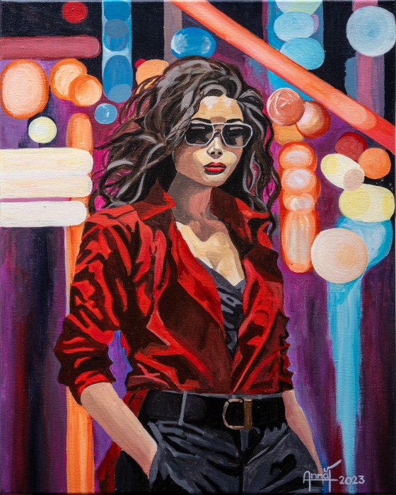 Girl and city lights