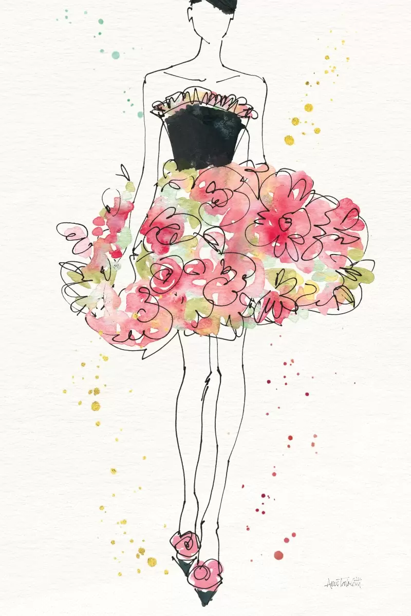 בשמלה שחורה וזר פרחים - Anne Tavoletti - תמונות וינטג' לסלון וינטג' רטרו  - מק''ט: 385921