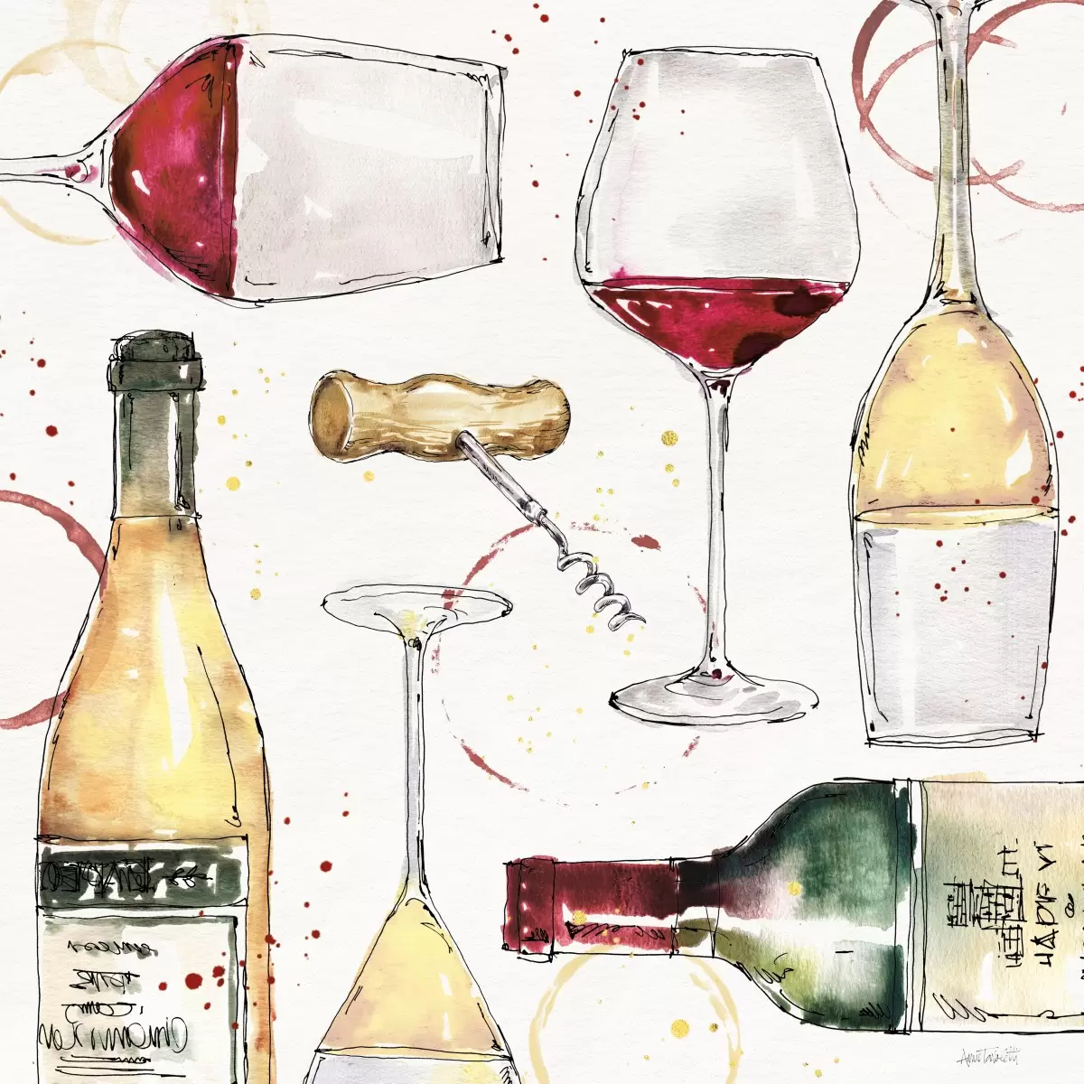 סט יין אדום לבן I - Anne Tavoletti - תמונות למטבח כפרי  - מק''ט: 385968