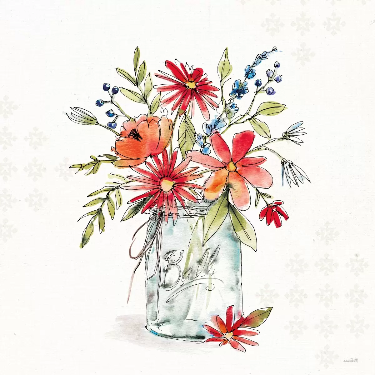 צנצנת פרחים - Anne Tavoletti - תמונות וינטג' לסלון וינטג' רטרו  - מק''ט: 385980
