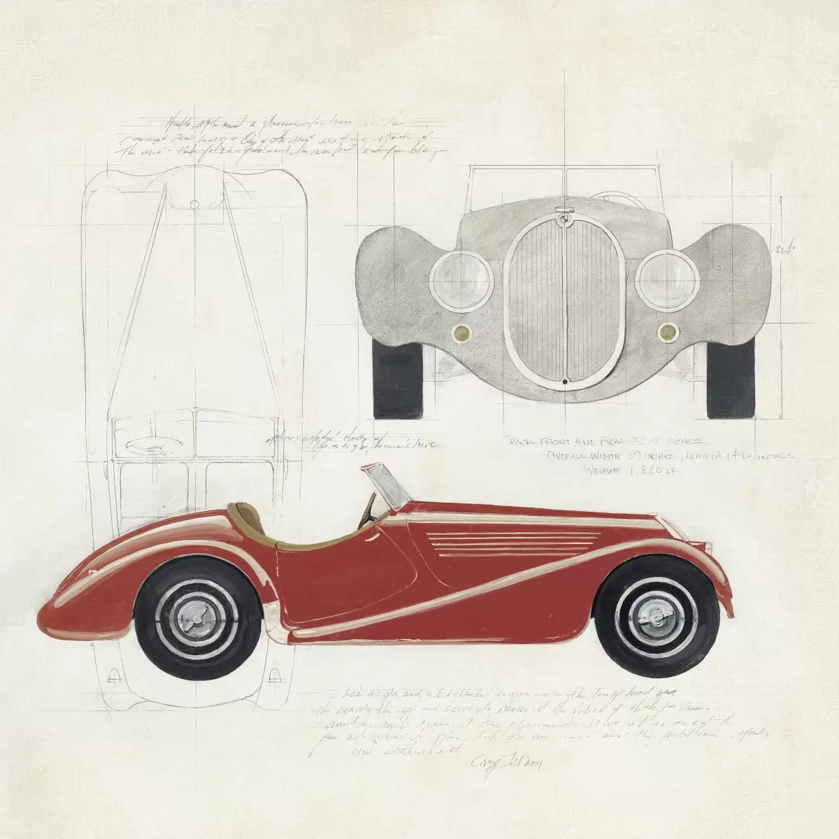 מכונית וינטג' אדומה - Avery Tillmon - תמונות וינטג' לסלון חדרי ילדים  - מק''ט: 385585