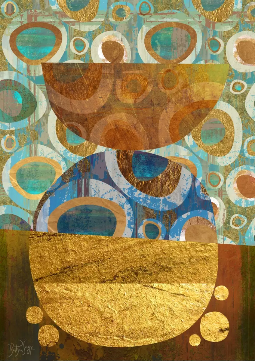 משקה האלים - בתיה שגיא - תמונות וינטג' לסלון אבסטרקט רקעים צורות תבניות מופשטות סטים בסגנון גיאומטרי  - מק''ט: 328902