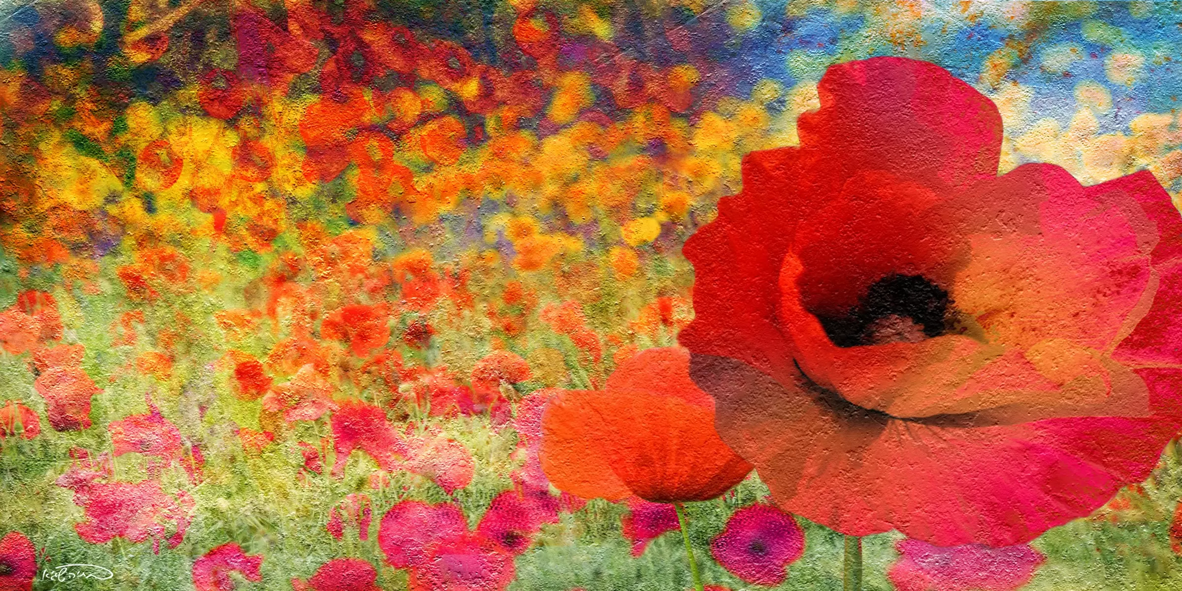 פרחים – בתיה שגיא | תמונה לסלון בסגנון כפרי