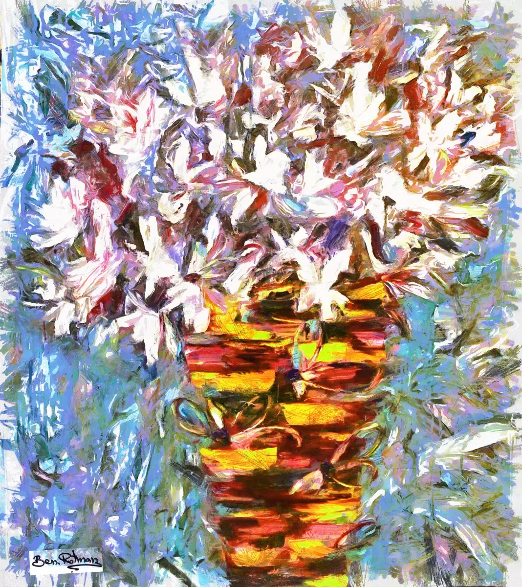 פרחים כפרפרים - בן רוטמן - תמונות לפינת אוכל מודרנית אבסטרקט פרחוני ובוטני  - מק''ט: 387277