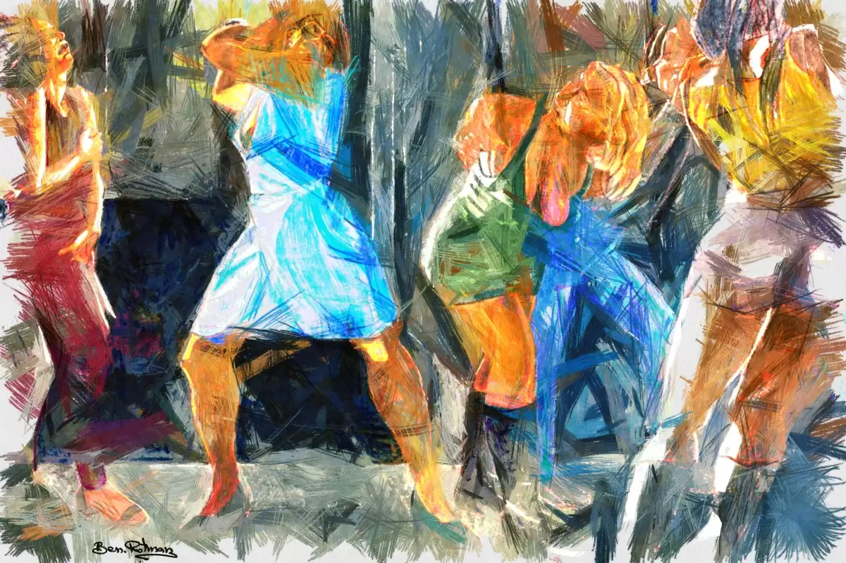 ריקוד משוחרר - בן רוטמן - תמונות לסלון מודרני איור רישום בצבע  - מק''ט: 388628
