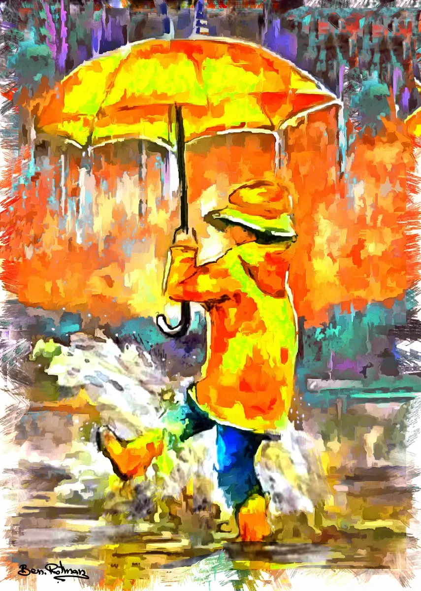 משתעשע בגשם - בן רוטמן - תמונות צבעוניות לסלון  - מק''ט: 462364