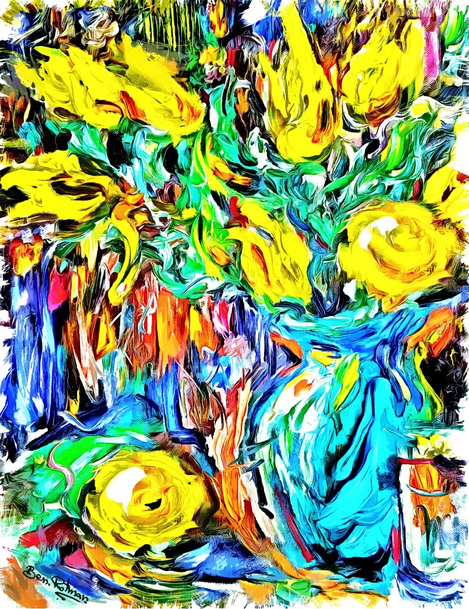 צבעונים מסתודדים - בן רוטמן - תמונות צבעוניות לסלון אבסטרקט פרחוני ובוטני  - מק''ט: 465641