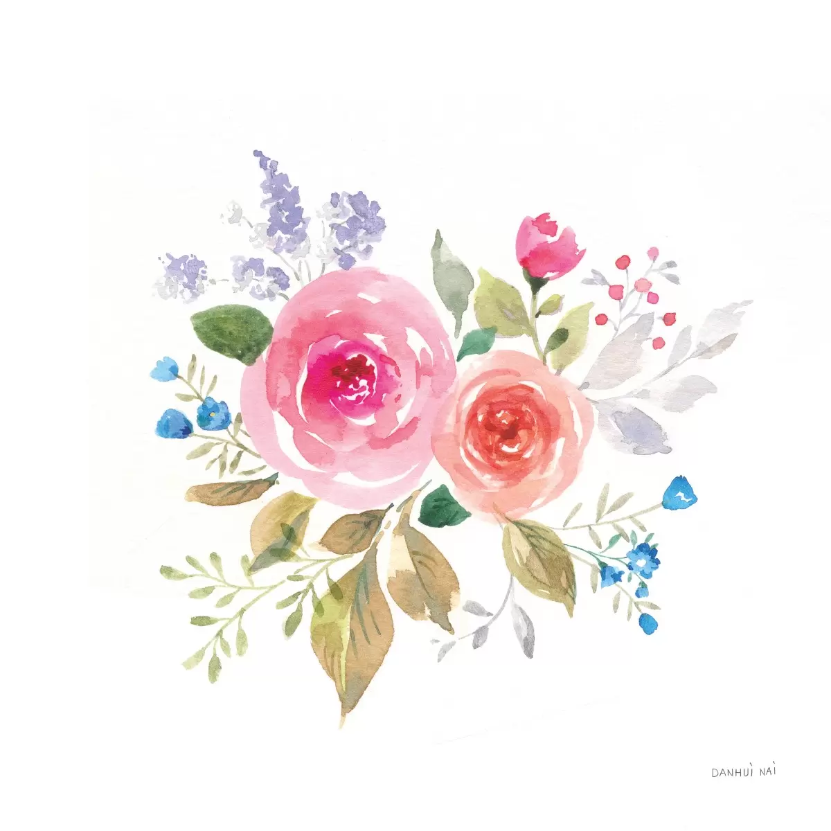 פרחי וינטג עדינים - Danhui Nai - תמונות לסלון רגוע ונעים איור רישום בצבע  - מק''ט: 390001