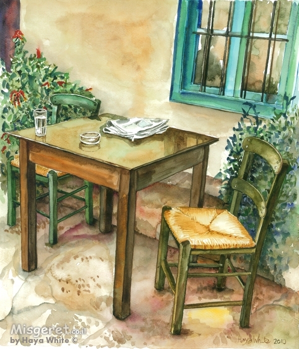 שולחן, כסאות ועיתון