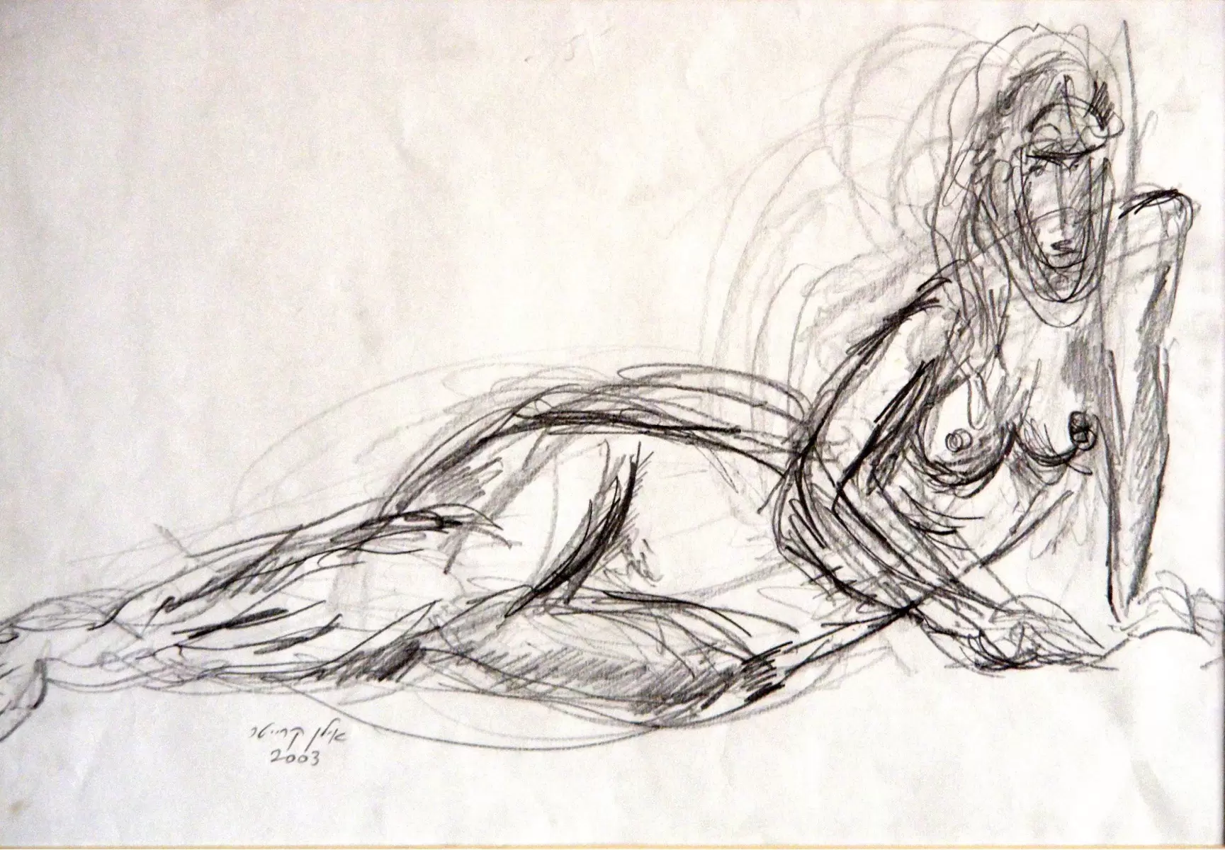 אישה בעירום רישום בעיפרון - עוד קרייטר - איור רישום בשחור ולבן  - מק''ט: 85649