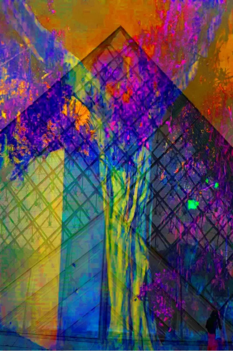 עץ רחב ענפים ופירמידה - אירית רוטרובין - תמונות צבעוניות לסלון אבסטרקט רקעים צורות תבניות מופשטות  - מק''ט: 384351