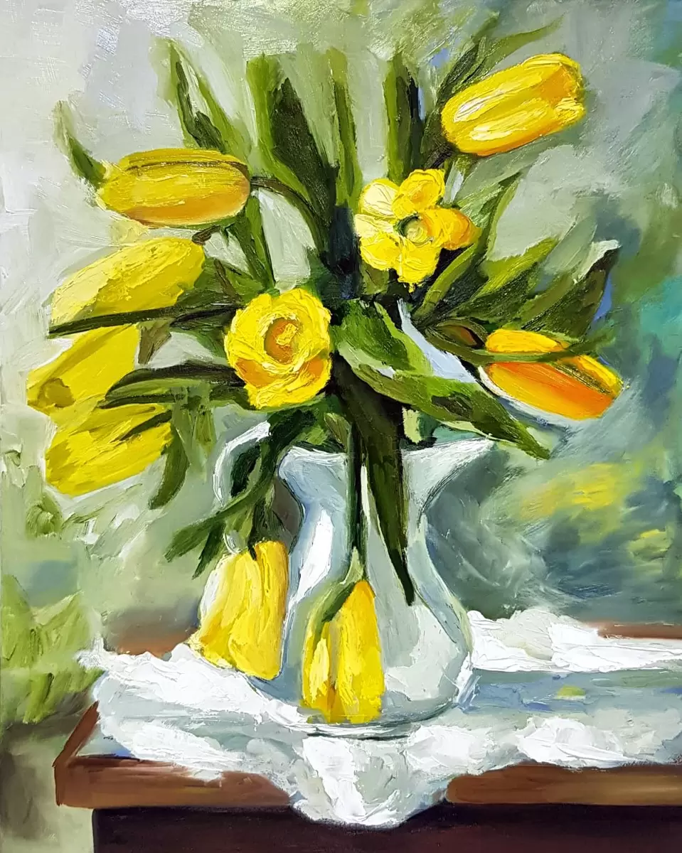 פרחים בצהוב - אירינה סופיצייב - תמונות קלאסיות לסלון  - מק''ט: 357431