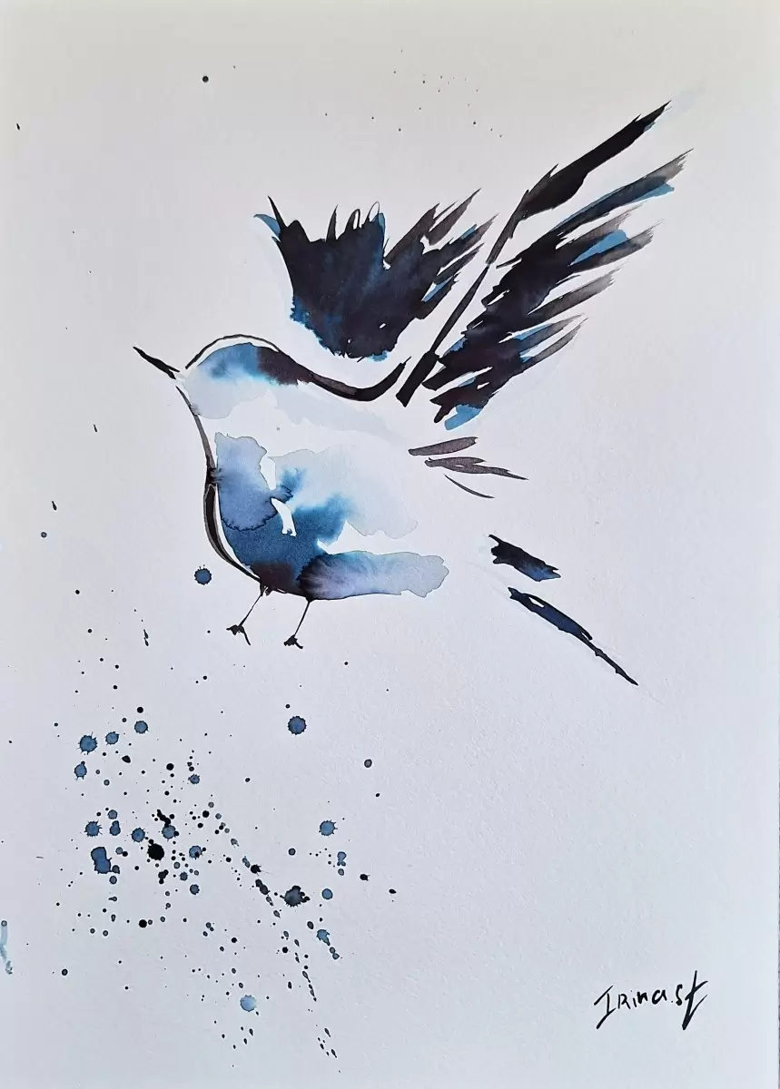 ציפור שיר - אירינה סופיצייב - תמונות לסלון רגוע ונעים צבעי מים  - מק''ט: 460341