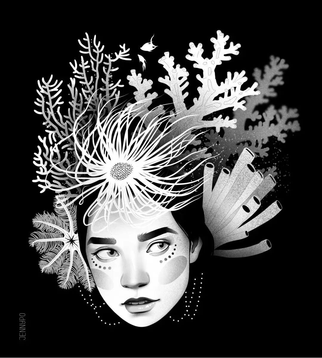 coral keeper black – ג&#039;ני פוקריבאילו | תמונה לסלון בסגנון מודרני