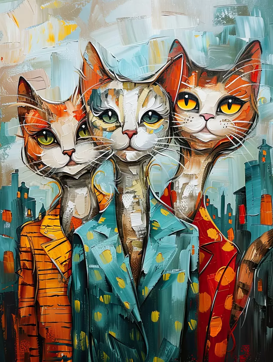 חתולים והעיר הגדולה - מיכאל תורגמן - תמונות אורבניות לסלון תמונות של בינה מלאכותית  - מק''ט: 466523