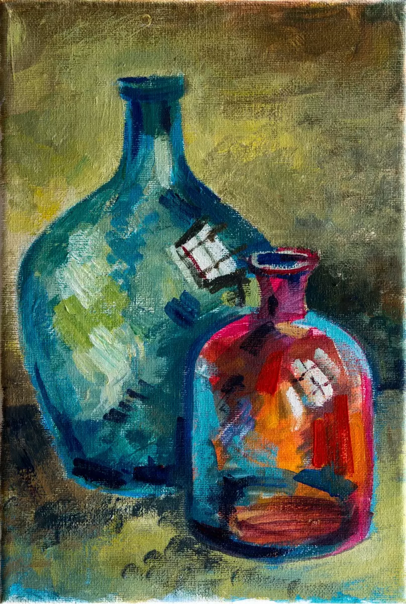 בקבוקים 1 - מריאנה קיידלוב - תמונות למטבח כפרי ציורי שמן  - מק''ט: 295308