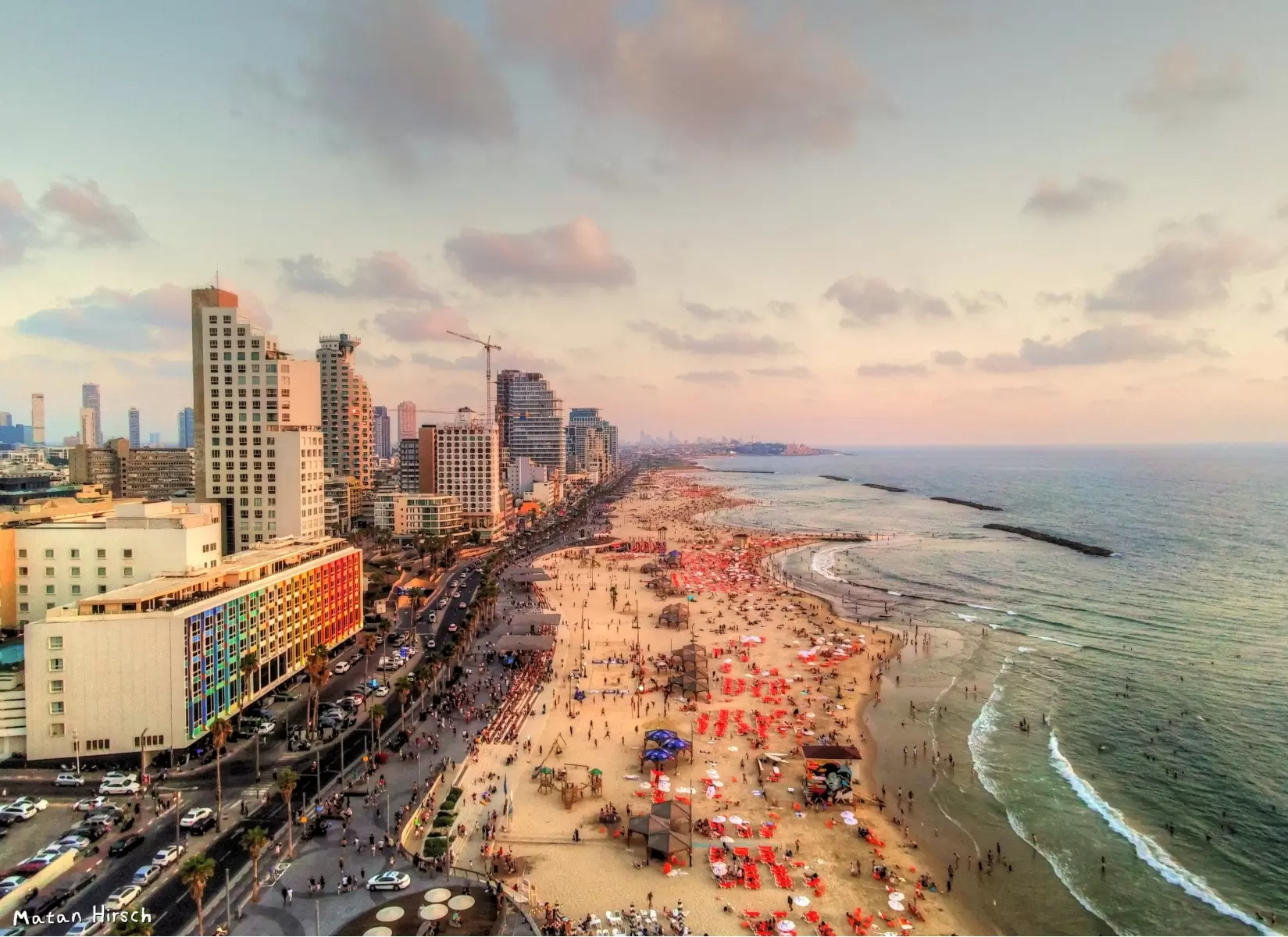 חוף תל אביב בשקיעה - מתן הירש - נופים יפים  - מק''ט: 332260