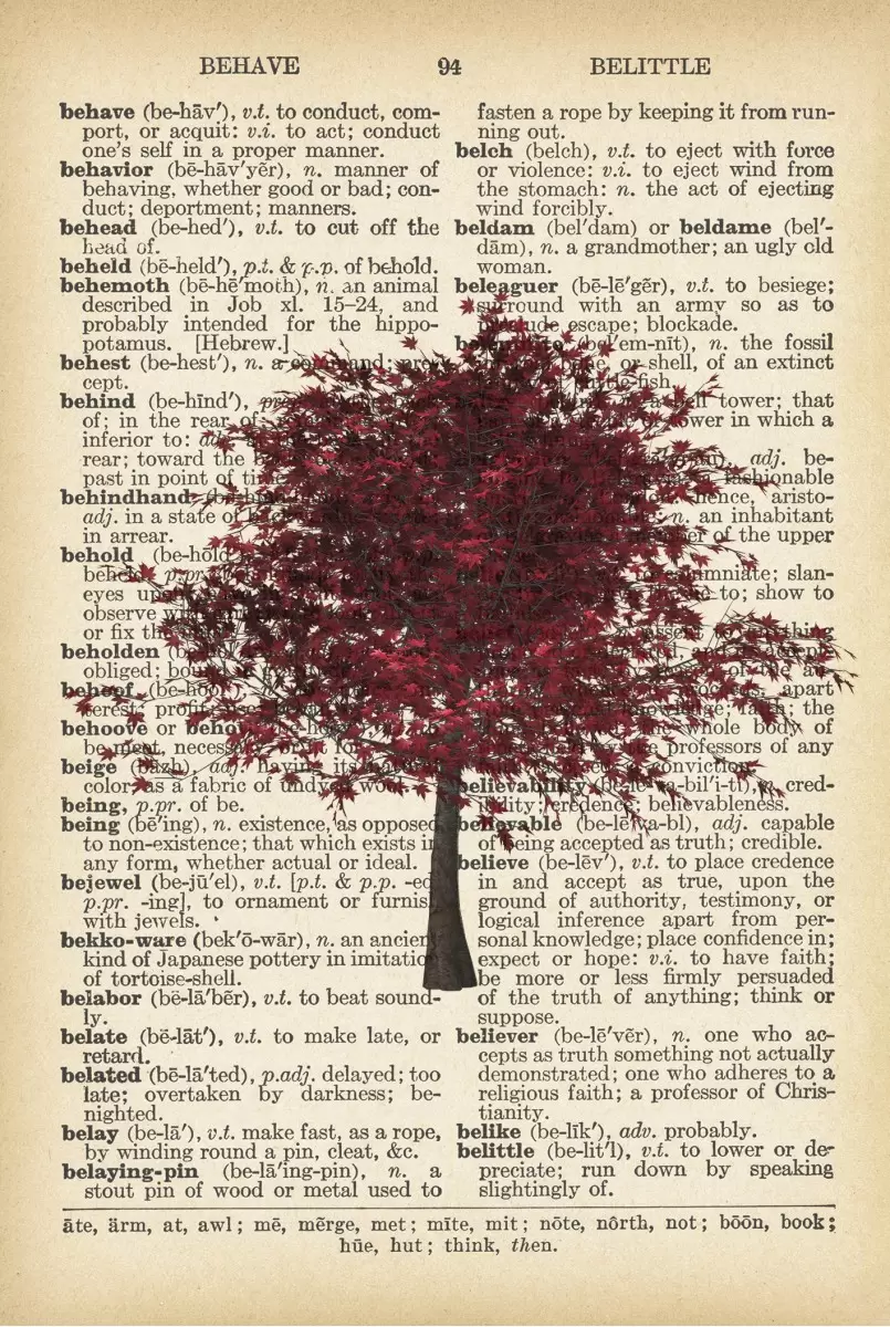 עץ בורדו רטרו על טקסט - Artpicked - פרחים בסגנון רטרו  - מק''ט: 330042