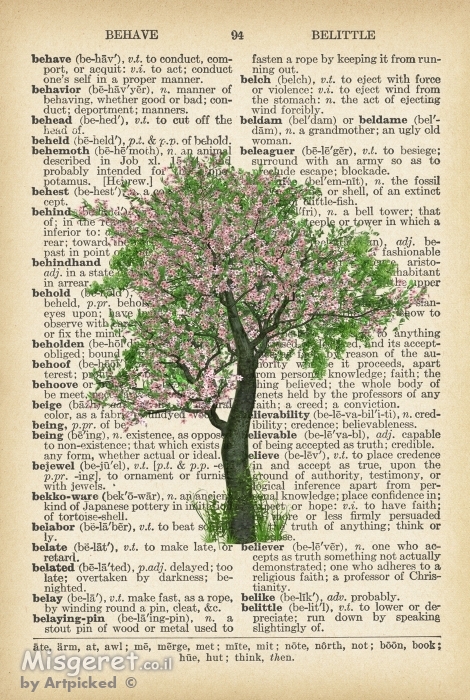 עץ ירוק ורוד רטרו על טקסט