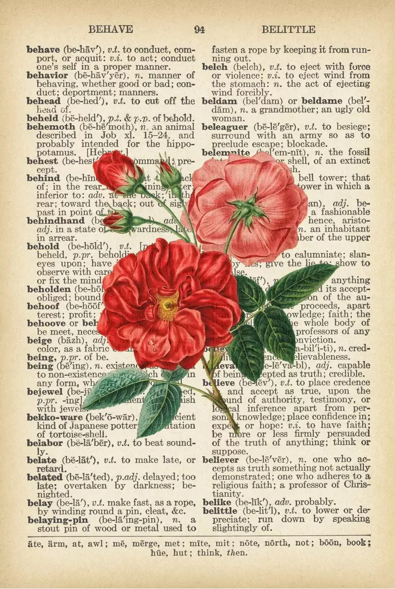 2 ורדים רטרו על טקסט - Artpicked - פרחים בסגנון רטרו  - מק''ט: 330185