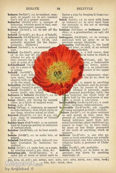 פרג אדום רטרו על נייר ישן