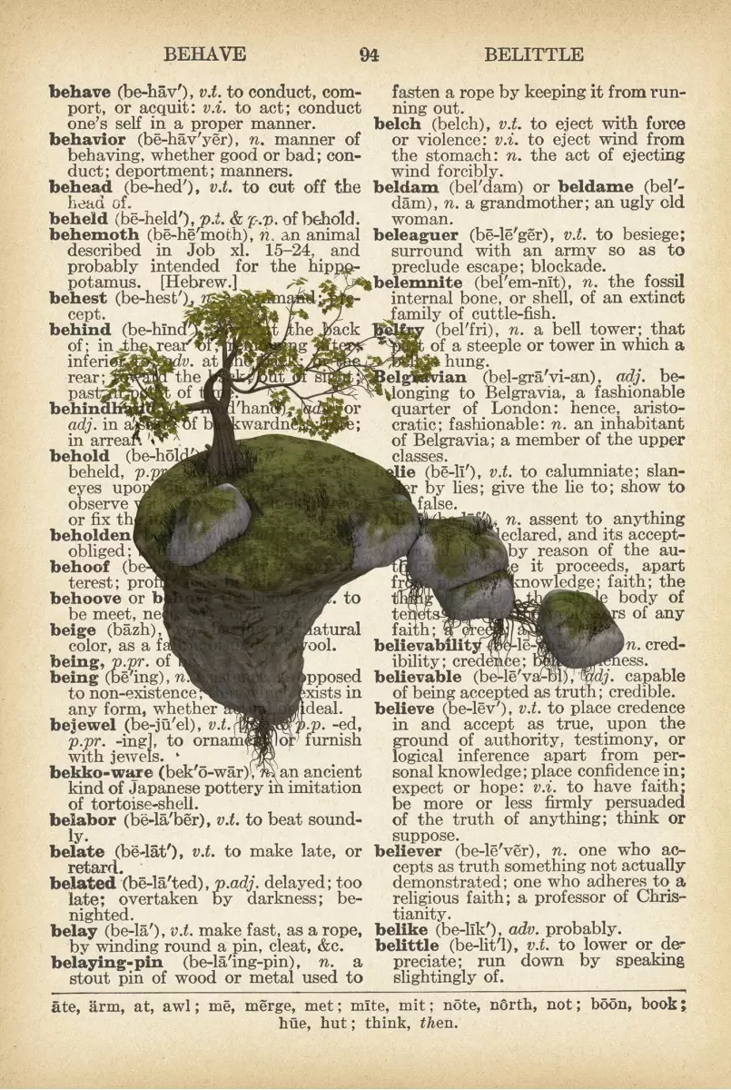 אי מרחף עם עץ על טקסט - Artpicked - פרחים בסגנון רטרו  - מק''ט: 330257