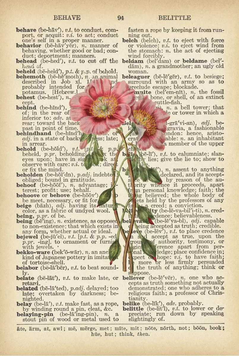 זוג פרחים רטרו על טקסט - Artpicked - פרחים בסגנון רטרו  - מק''ט: 330426