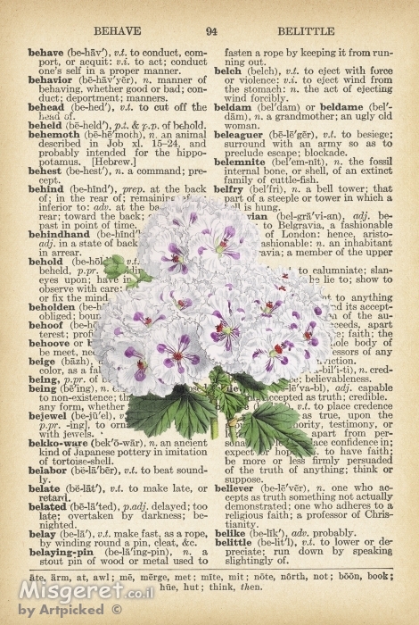 זר לבן סגול רטרו על טקסט