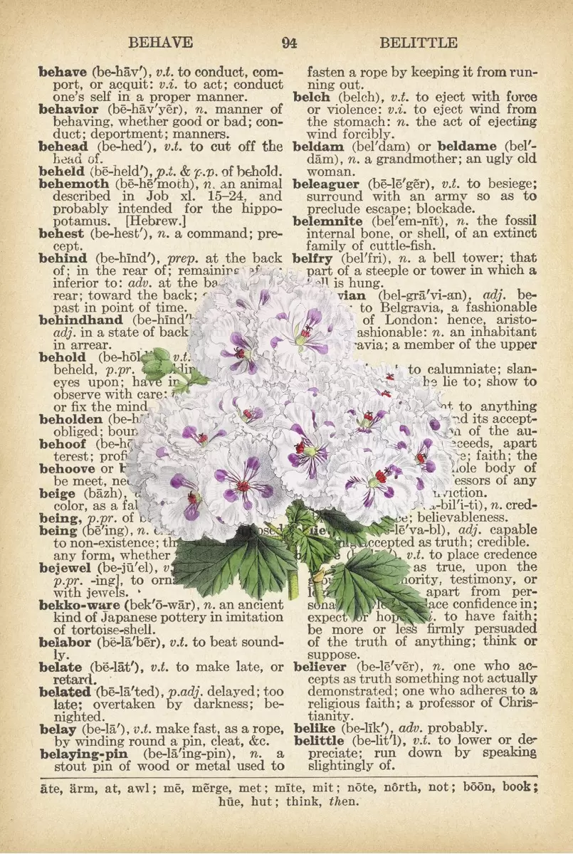 זר לבן סגול רטרו על טקסט - Artpicked - פרחים בסגנון רטרו  - מק''ט: 330427