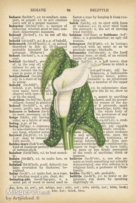 פרח לבן ירוק רטרו על טקסט