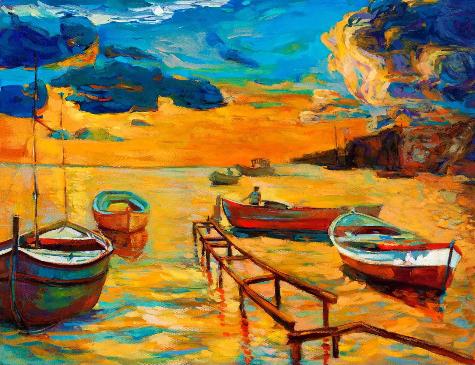 נוף עם סירות 5 - Artpicked - תמונות צבעוניות לסלון ציורי שמן  - מק''ט: 334860