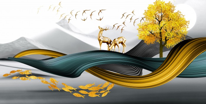 איילים נורדי בזהב וטורקיז פנורמה II