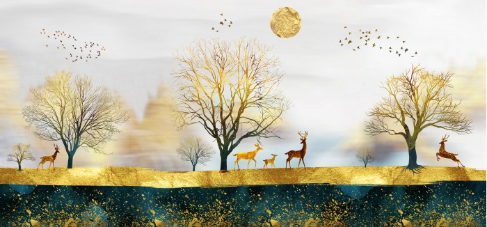 איילים בטבע קוסמי בזהב נורדי