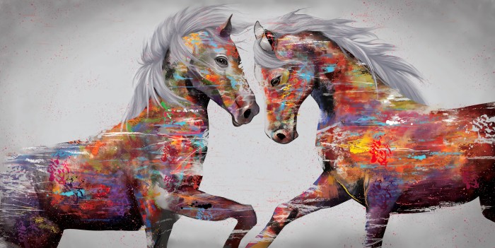 זוג סוסים דוהרים בצבע מודרני