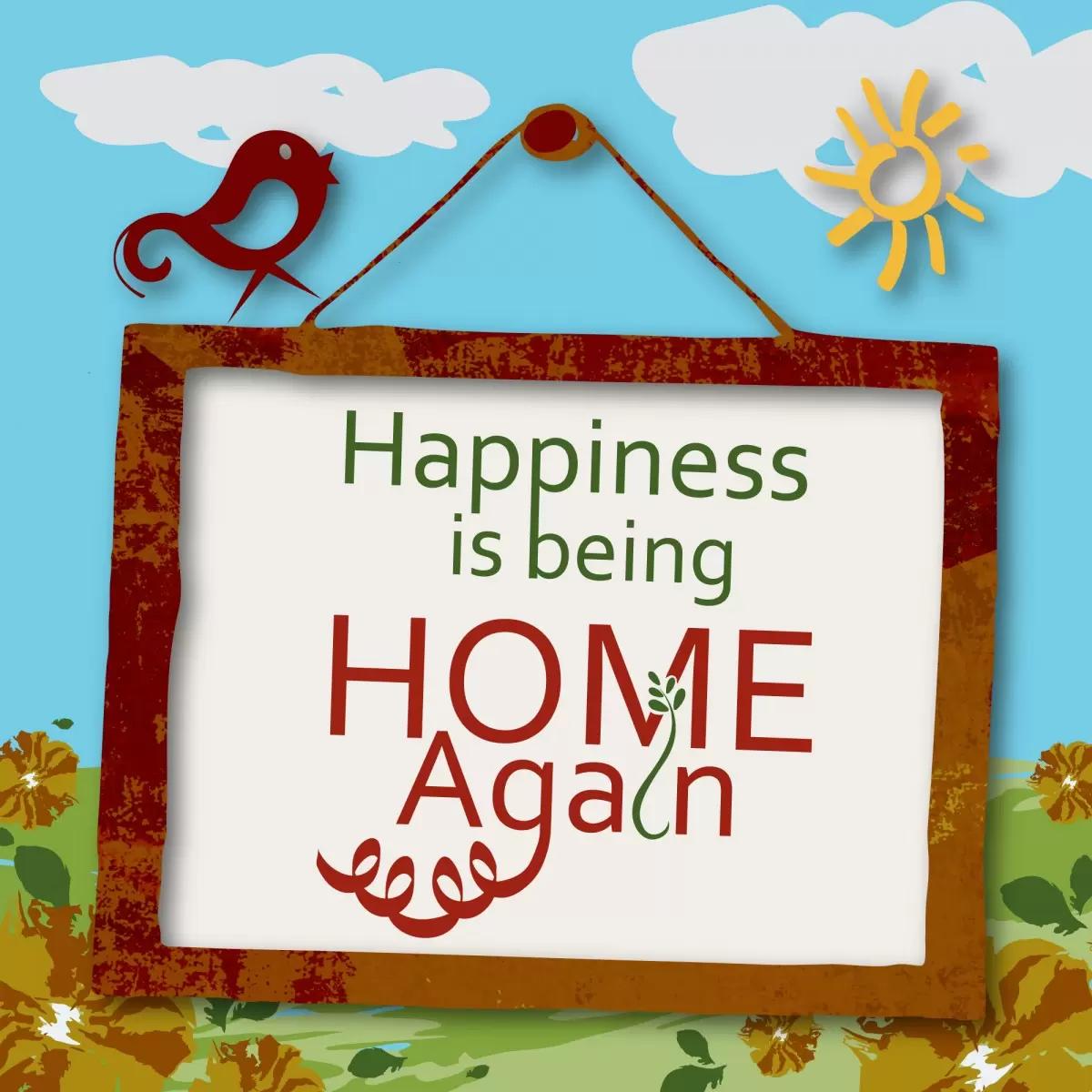 Happiness Being Home - מסגרת עיצובים - מדבקות קיר משפטי השראה טיפוגרפיה דקורטיבית  - מק''ט: 240726