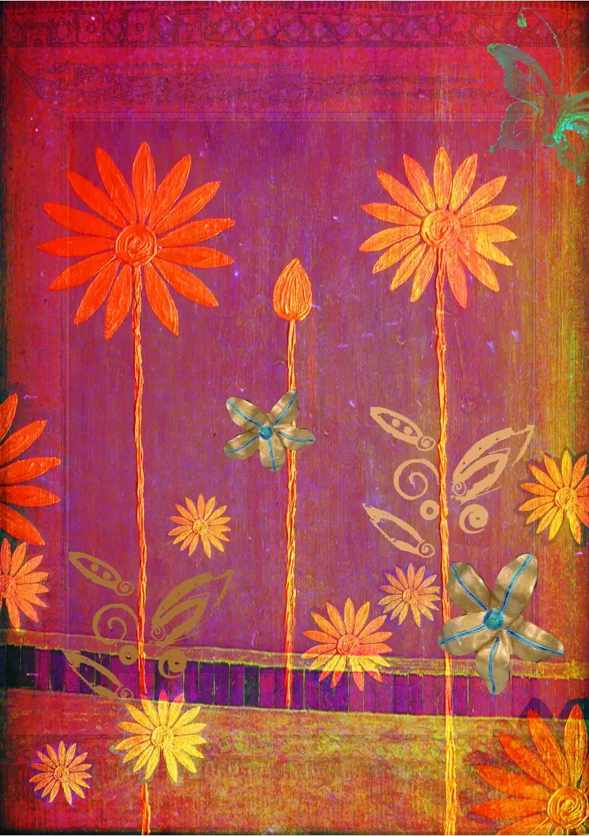 פרחים מוזהבים - נעמי פוקס משעול - אבסטרקט פרחוני ובוטני  - מק''ט: 53134