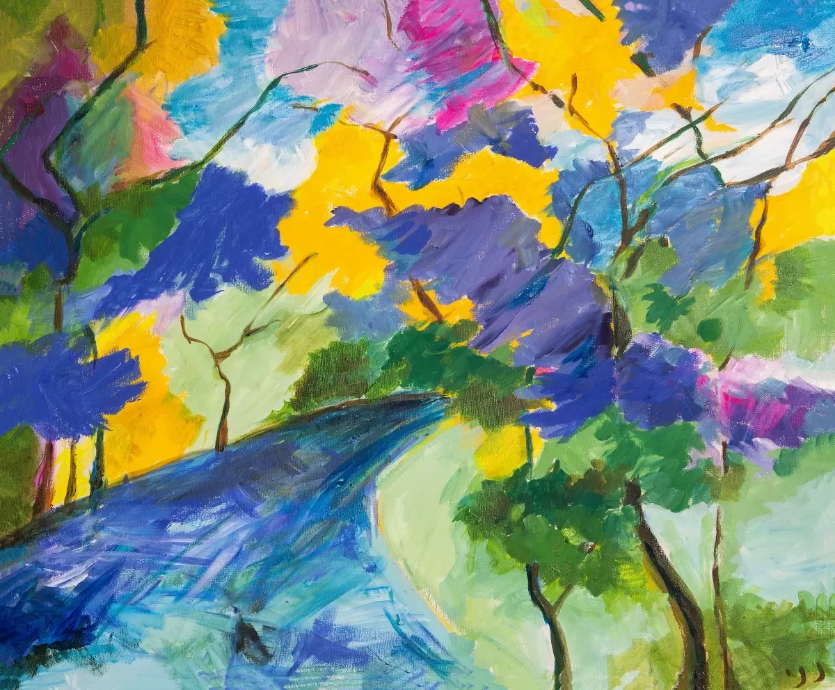 הדרך המסתורית - רחל אלון - תמונות אורבניות לסלון אבסטרקט בצבעי מים  - מק''ט: 409730