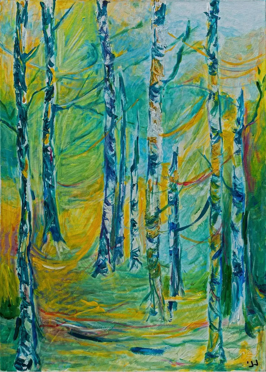 היער הקסום - רחל אלון - תמונות קלאסיות לסלון אבסטרקט פרחוני ובוטני  - מק''ט: 435672