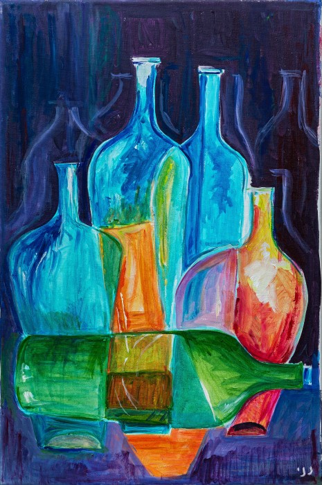 טבע דומם בכחול וירוק