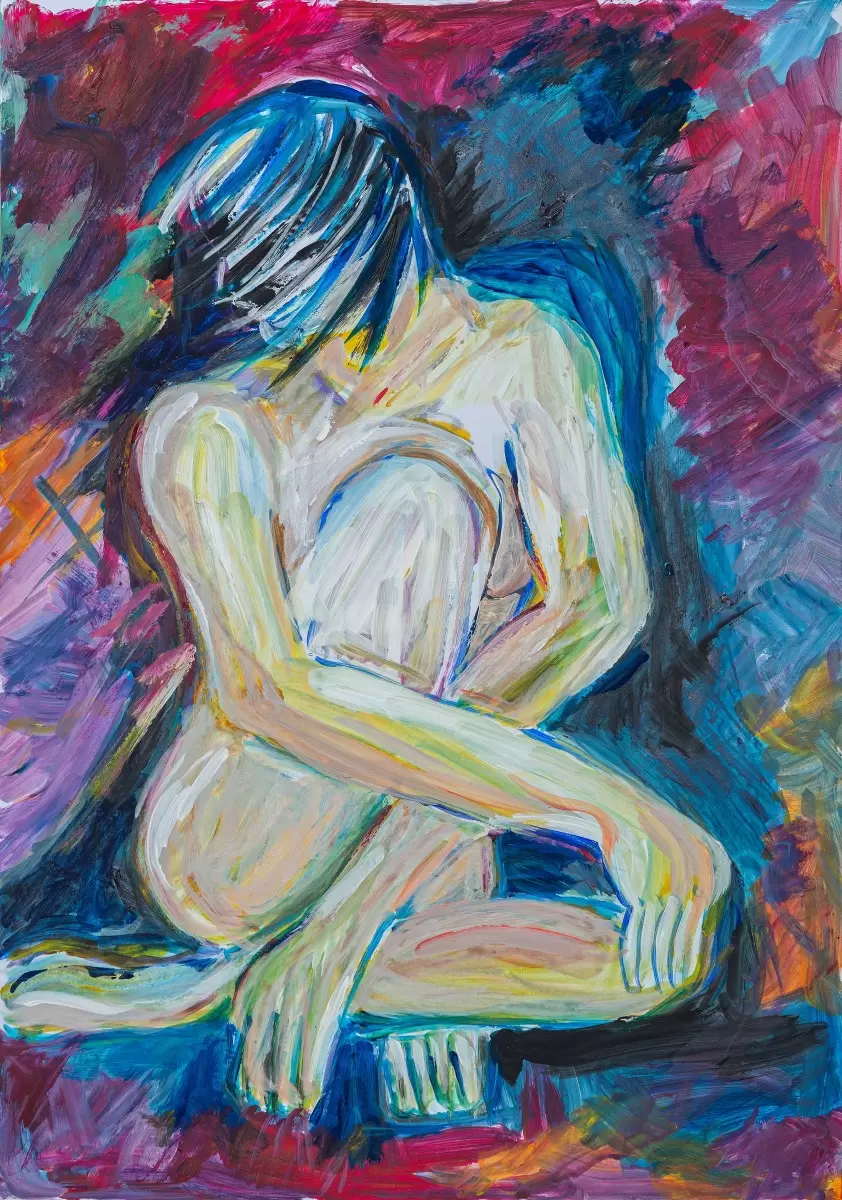 אשה בכחול - רחל אלון - תמונות רומנטיות לחדר שינה ציורי שמן  - מק''ט: 435681