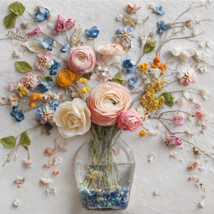 כד פרחים מפוזרים